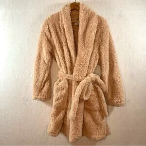 Natori Womens Teddy Bear Plush Short‎ Belted Robe Sz L/XL Pink Cozycore